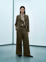 Women's Cropped Double-Breasted Peak-Lapel Blazer