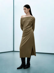 Women's Off-Shoulder Long-Sleeve Knit Dress