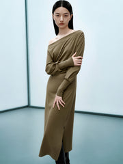 Women's Off-Shoulder Long-Sleeve Knit Dress