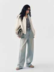 Women's Vintage Distressed Oversized Curved-Leg Pants