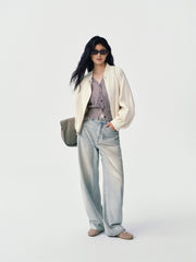 Women's Vintage Distressed Oversized Curved-Leg Pants