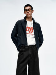 Men's Gradient-Washed Denim Jacket with PU Collar