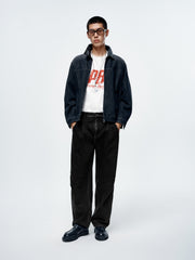 Men's Gradient-Washed Denim Jacket with PU Collar