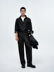 Men's Mercerized Denim Shirt with Back Embroidery