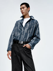 Men's Irregular Gradient-Print Denim Shirt