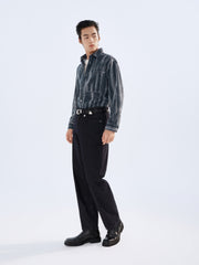 Men's Irregular Gradient-Print Denim Shirt