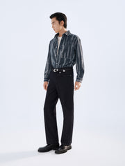 Men's Irregular Gradient-Print Denim Shirt