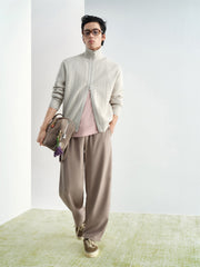 Men's Textured Jacquard Zip Cardigan