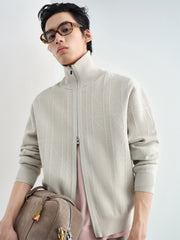 Men's Textured Jacquard Zip Cardigan