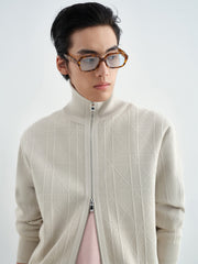 Men's Textured Jacquard Zip Cardigan