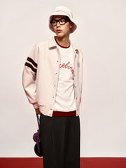 Men's Contrast Embroidered Faux Suede Jacket