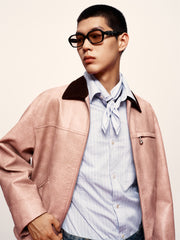 Men's Contrast Textured PU Jacket