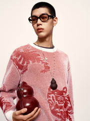 Men's Chinese-Inspired Contrast Jacquard Sweater