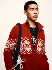 Men's Fair Isle Contrast Knit Cardigan