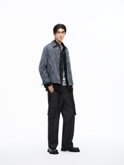 Men's Textured Tweed-Style Jacket with PU Collar