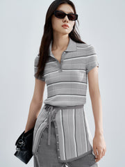 Women's Striped Knit Polo with Side Slits