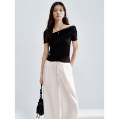 Women's Mesh Splice One-Shoulder Short Sleeve T-Shirt
