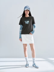 Women's linen A-line wide-leg denim mini skirt