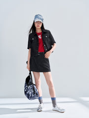Women's linen A-line wide-leg denim mini skirt