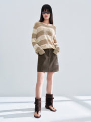 Women's striped color-block long-sleeve knit sweater