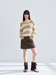 Women's casual high-waist A-line denim mini skirt
