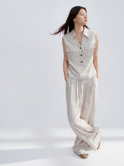 Women's Casual High Waist Vertical Stripe Pants