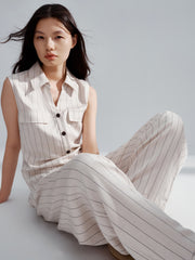 Women's Minimalist Vertical Stripe V-neck Top