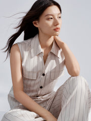 Women's Minimalist Vertical Stripe V-neck Top