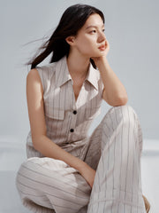 Women's Minimalist Vertical Stripe V-neck Top