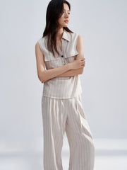 Women's Minimalist Vertical Stripe V-neck Top