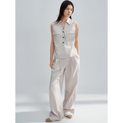 Women's Casual High Waist Vertical Stripe Pants