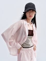 Women's Pink Hooded Long-Sleeve Shirt and Shorts Set