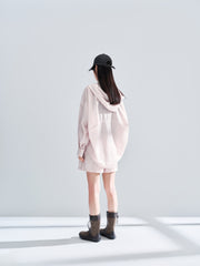 Women's pink hooded long-sleeve shirt