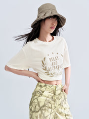 Women Casual Loose Flocked Graphic Tee