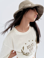 Women Casual Loose Flocked Graphic Tee