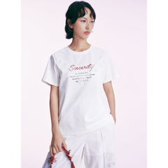 Women's Casual Lace Patchwork Letter  T-Shirt