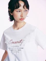 Women's Casual Lace Patchwork Letter  T-Shirt
