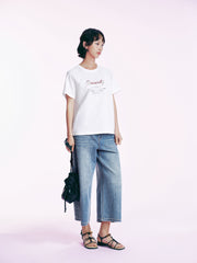 Women's Casual Lace Patchwork Letter  T-Shirt