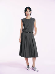 Women's Commute-Style Gray Pleated Midi Skirt