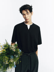 Men's Loose-Fit Contrast Henley T-Shirt