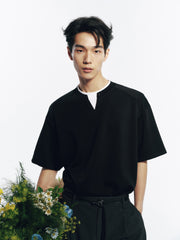 Men's Loose-Fit Contrast Henley T-Shirt
