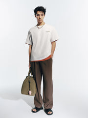 Men's Brown Elastic-Waist Straight-Leg Pants