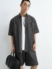 Men's casual loose-fitting denim-style shirt for outerwear