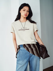 Women's Casual Contrast-Color Embroidered  T-Shirt
