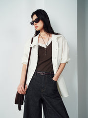 Women's Casual Contrast-Color Henley Tank Top