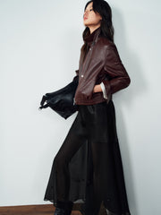 Women's Edgy Cropped Metallic PU Jacket