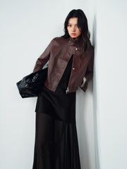 Women's Edgy Cropped Metallic PU Jacket
