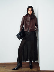 Women's Edgy Cropped Metallic PU Jacket