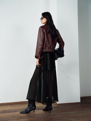 Women's Edgy Cropped Metallic PU Jacket