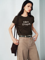 Women's Casual Contrast-Velvet Letter  T-Shirt